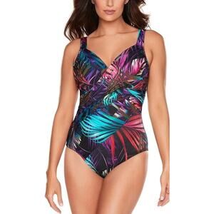 NWT MIRACLESUIT Jungle Palms Size 12 Revele One-Piece Swimsuit Slimming Swimwear